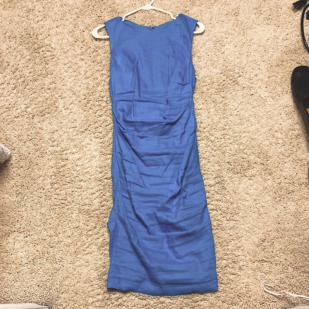 Nicole Miller Lauren Stretch Linen Dress Blue Size 4